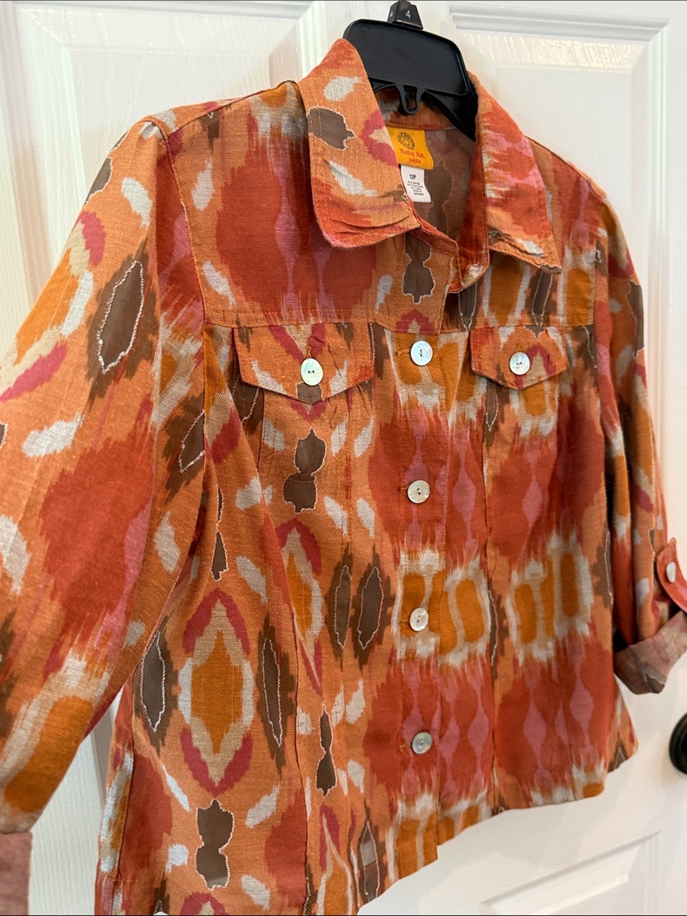 Ruby Rd. Rust Multi Ikat-Print Button Front Jacket - Picture 6 of 9